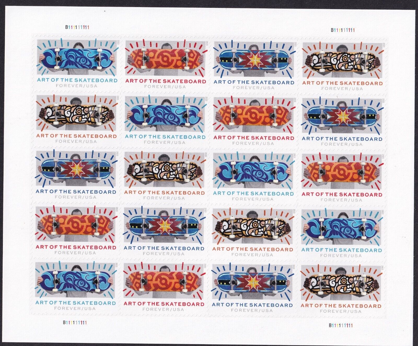 Scott 5766a (576366) Art of Skateboard Sheet of 20 Forever Stamps UV Verified United States