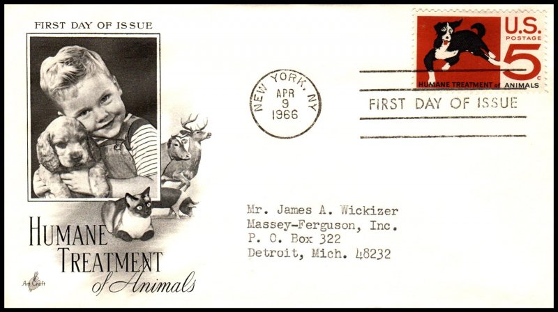 US 1307 Humane Treatment of Animals Artcraft Typed FDC