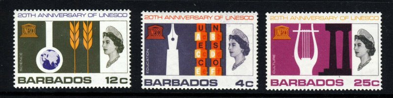 BARBADOS QE II 1967 UNESCO 20th. Anniversary Set SG 360 to SG 362 MNH