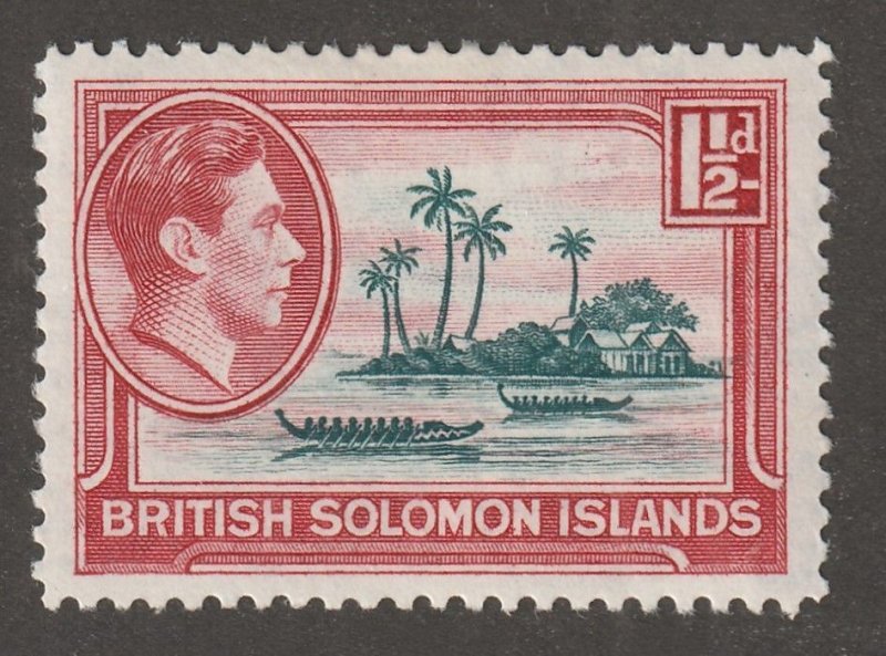 Soloman Islands, stamp, scott#69,  mint, hinged,  1-1/2d,  canoe