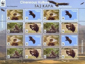 Kyrgyzstan 2014 WWF Black vulture special minisheet of 4 sets MNH