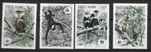 NORTH VIET NAM Sc 1761-64 NH ISSUE OF 1987 - ANIMALS - MONKEYS - WWF - (AS23)