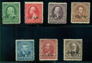 GUAM #1-7 1¢ - 8¢ complete lower vals of set, all og, hinged, F/VF, Scott $585.