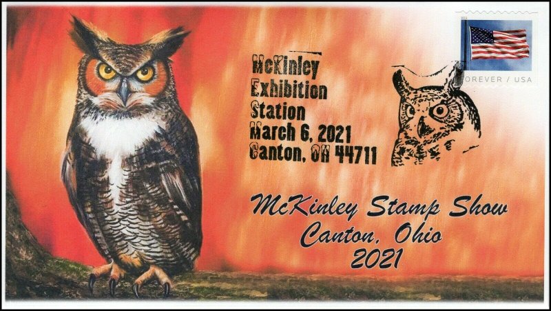 21-055, 2021, McKinley Stamp Show, Event Cover, Pictorial Postmark, Great Horned