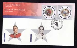 Canada-Sc#1885e-f-stamps on FDC-NHL All Stars-Bobby Hall-Syl Apps-2001-