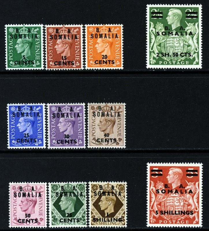 BRITISH OCCUPATION KG VI 1950 Overprinted B A SOMALIA SG S21 to SG S31 MINT