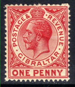 Gibraltar 1912 KGV 1d Carmine Red MM SG 77 ( E392 )