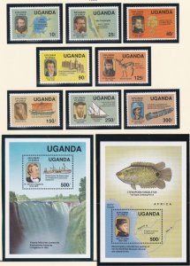 Uganda # 717-724, 725-726, Explorers of Africa, Mint NH, 1/2 Cat.