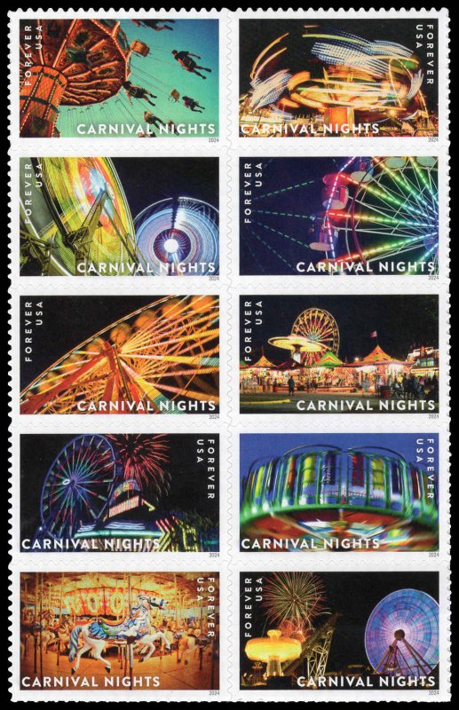 USA 5864b,5855-5864 Mint (NH) Block of 10 Carnival Nights Forever Stamps