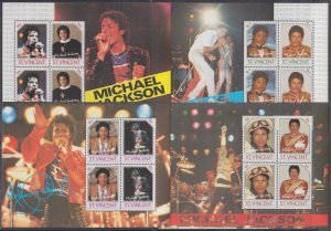 ST VINCENT Sc #898-901a-b CPL MNH SET of 4 S/S - MICHAEL JACKSON