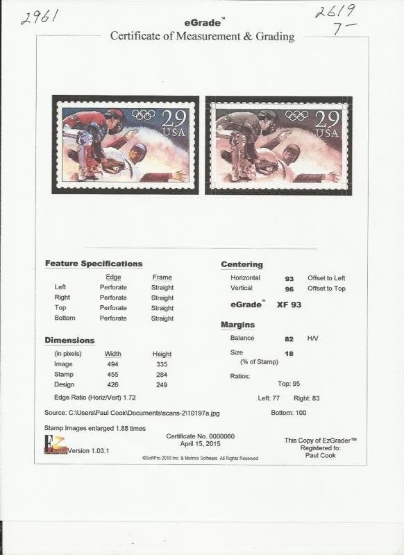 # 2619 MINT NEVER HINGED OLYMPIC BASEBALL     XF+