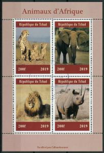 Chad 2019 CTO African Wild Animals Elephants Lions Rhinos 4v M/S Stamps