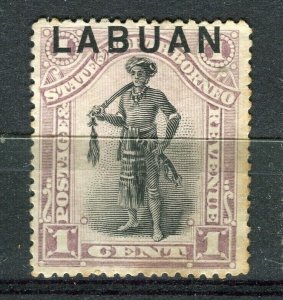 LABUAN NORTH BORNEO; 1890s early Pictorial Optd. issue Mint hinged 1c. value