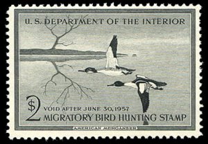 United States, Duck Hunting #RW23 Cat$85, 1956 $2 American Merganser, never h...