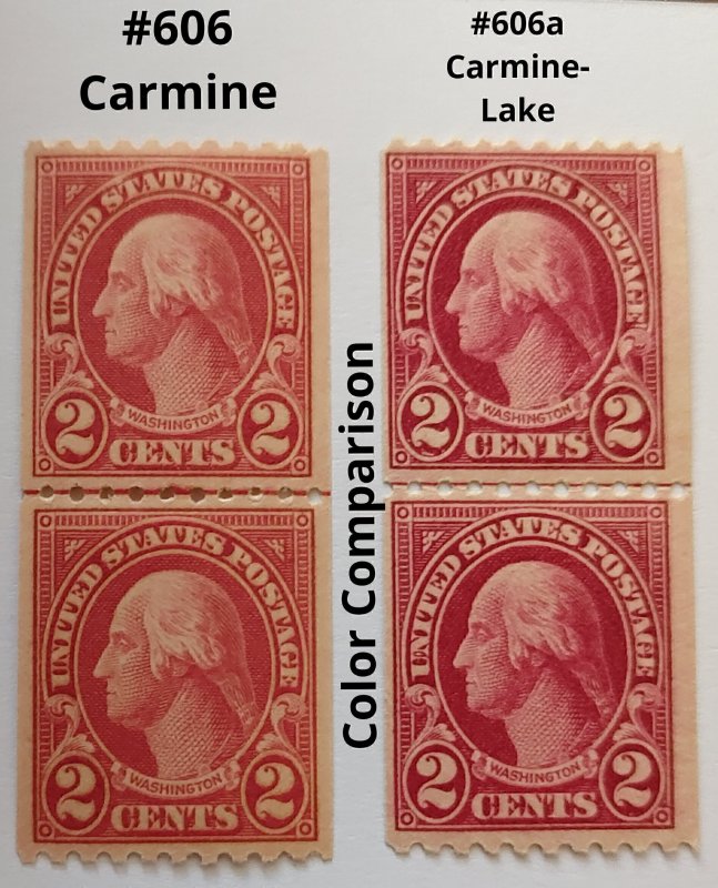 Scott Stamp #606 & 606a -Scarce MNH OG 2¢ Carmine Lake Coil LINE Pair SCV $775.