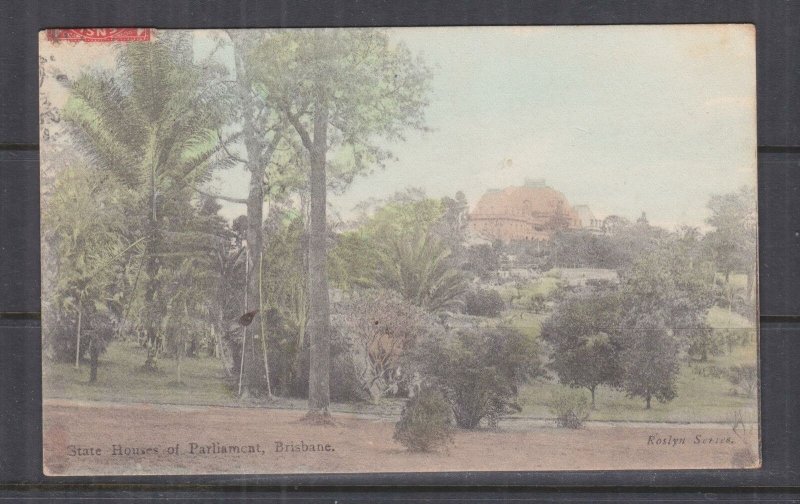 QUEENSLAND, 1906 ppc. Houses of Parliament, Brisbane, 1d., Brisbane to Sydney.