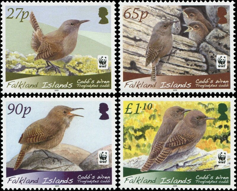 Falkland Islands 2009 Sc 994-997 Birds Cobb's Wren WWF CV $10