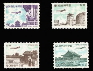 Korea #C23-26 Cat$110, 1961 Airpost, set of four, never hinged, 200h with str...