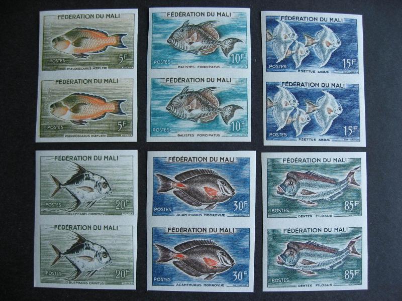 Mali imperf fish Sc 2,3,4,5,7,8 MNH imperf pairs check them out! 