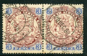 Southern Rhodesia 1896 British South Africa QV 3p Pair SG #31 VFU A445