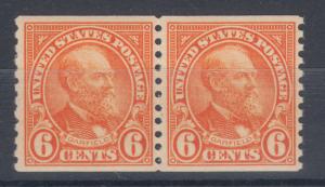 US Sc 723 MNH. 1932 6c deep orange Garfield, Coil Pair VF