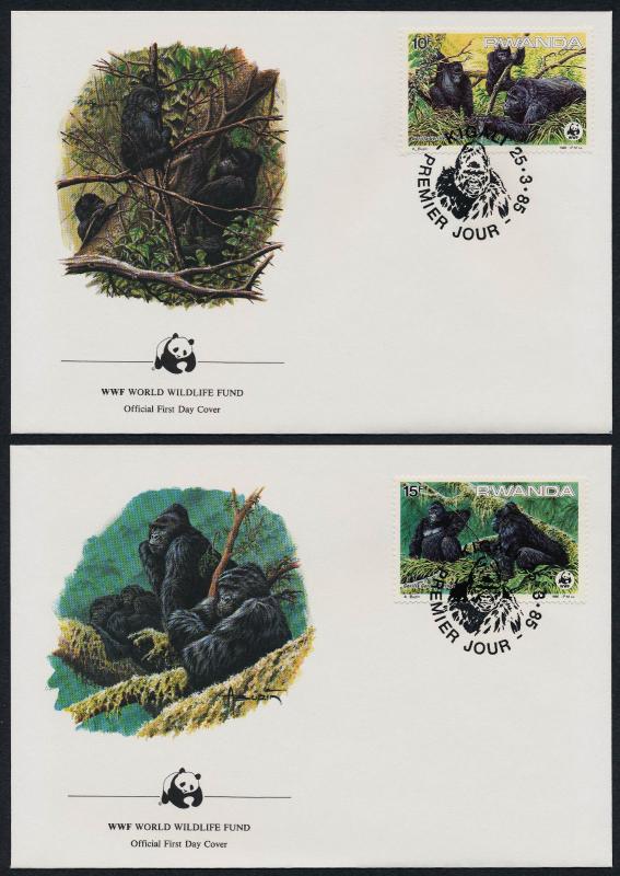 Rwanda 1208-11 on FDC's - WWF, Gorillas