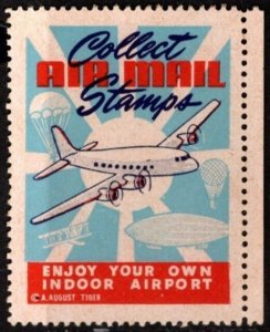 Vintage US Poster Stamp Collect Airmail Stamps Enjoy Your Own Indoor Airport