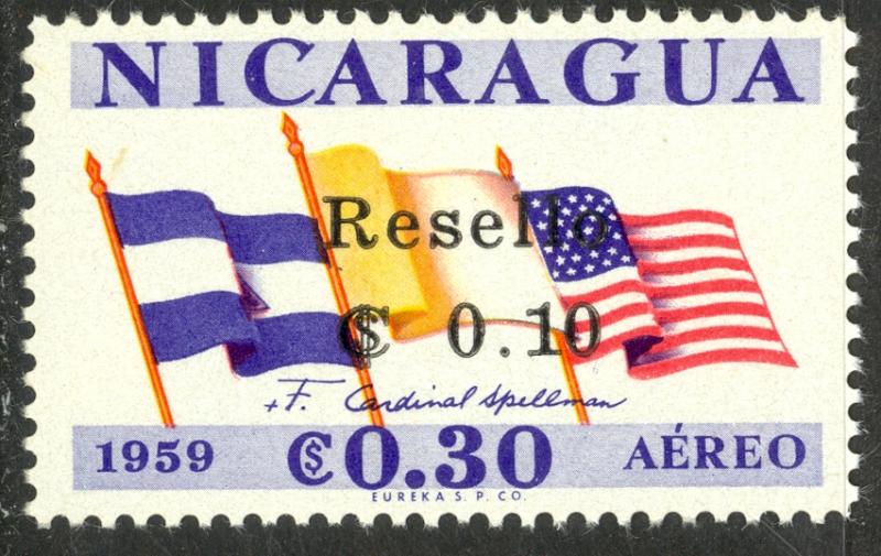 NICARAGUA 1964 10c on 30c Surcharged Airmail Sc C538 MNH