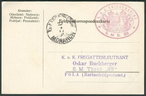 1917, Hungary Torpedo Boat “88” card, red oval