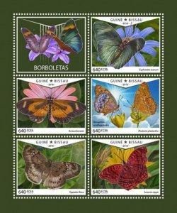 Guinea-Bissau - 2018 Butterflies - 5 Stamp Sheet - GB18605a