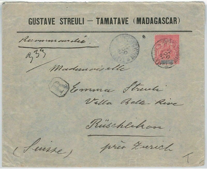 44974 - MADAGASCAR - POSTAL HISTORY - COVER to SWITZERLAND 1911-