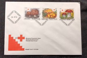 D)1974, FINLAND, FIRST DAY COVER, ISSUE, RED CROSS, MUSHROOMS, BONNET FUNGUS,