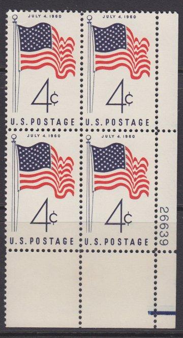 US sc#1153 1960 4c 50 Star Flag plate block MNH