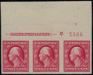 344 VF/XF OG NH, TOP Plate Number Strip of 3, Fresh! gg0723