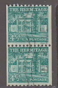 United States # 1059, The Hermitage, Coil Pair, Used, 1/2 Cat.