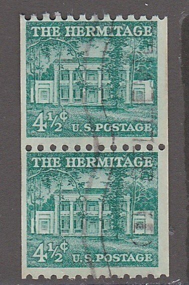 United States # 1059, The Hermitage, Coil Pair, Used, 1/2 Cat.