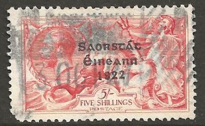 Ireland 57   1922  five shilling fvf used  --short perf lower left