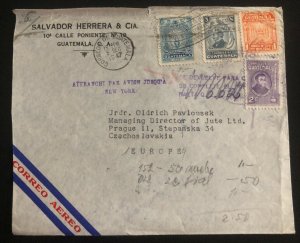 1947 Guatemala Commercial Airmail Cover to Prague Czechoslovakia Via New York