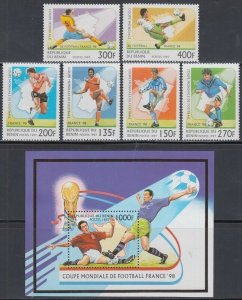 BENIN Sc# 966-72 CPL MNH SET of 6 DIFF + ONE SOUVENIR SHEET WORLD CUP SOCCER