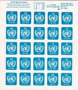 United Nations We Believe Seals Sheet of 25 different, Mint NH