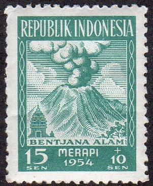 Indonesia B69 - Mint-H - 15s + 10s Merapi Volcano Erupting (1954) (cv $1.25)