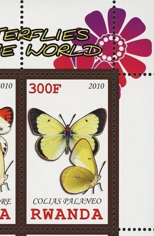 Butterfly Stamp Colias Croceus Insect Souvenir Sheet of 4 Stamps MNH