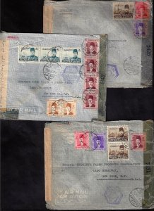EGYPT 1944 US THREE WAR TIME DOUBLE CENSORED COVERS IN EGYPT & US FRANKED KING