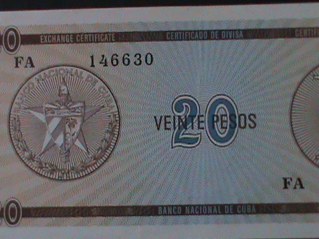 ​CUBA-NATIONAL BANK OF CUBA-$20-PESO-TOURIST EXCHANGE CERTIFICATE-UNC-VF-RARE