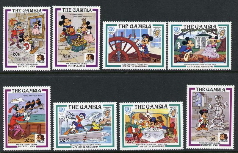 Gambia 560-7 MNH Disney, Life on the Mississippi, Grimm, Mark Twain