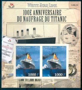 IVORY COAST 2012 RMS TITANIC 100TH MEMORIAL ANNIVERSARY SOUVENIR SHEET IMPERF