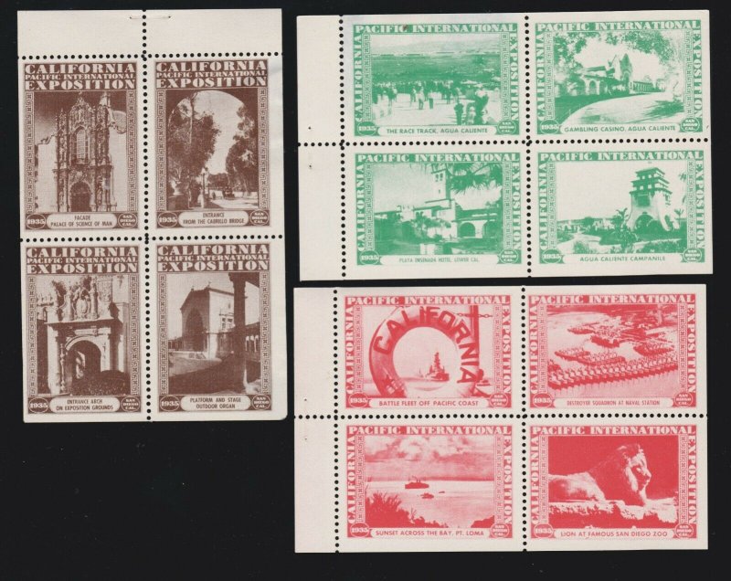 US 1935 California Pacific Expo Cinderella Stamps 11 Blks 4 All Different