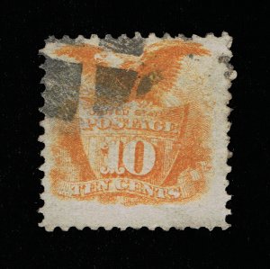 GENUINE SCOTT #116 F-VF USED 1869 YELLOW 10¢ SHIELD WELL-DEFINED G-GRILL #16128