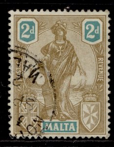 MALTA GV SG128, 2d bistre-brown and turquoise, FINE USED.