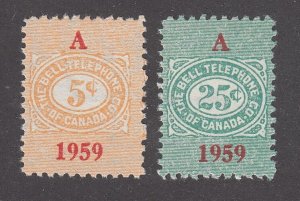 Canada Revenue TBT151, TBT152 Uncancelled 1959 Bell Telephone Company Franks